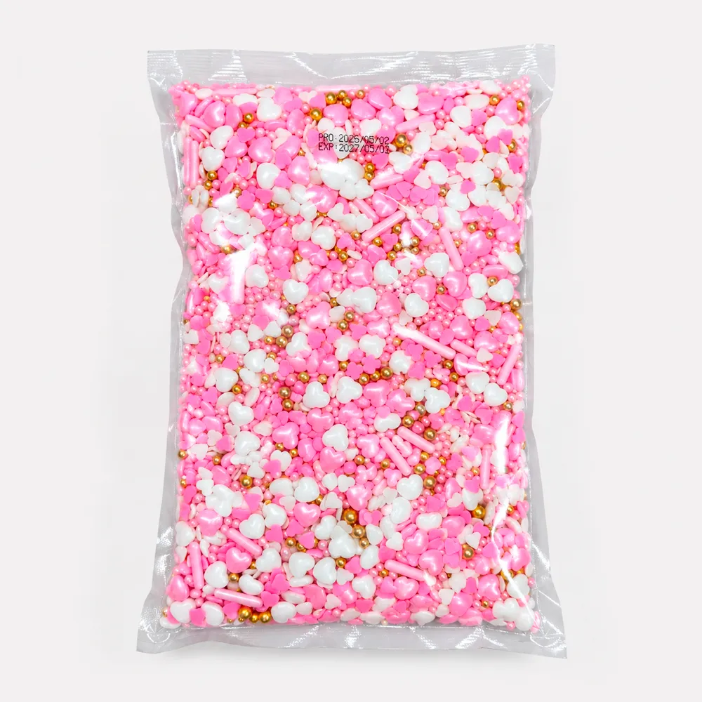 [AMC27-37] DRAGEES 1 KG MIX COEURS ROSE BLANC DORES